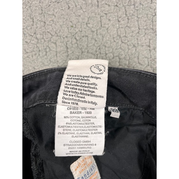 Closed Baker 1920 Slim Jeans Womens 29 Black Raw Hem Candiani Denim Made Italy - Picture 8 of 12